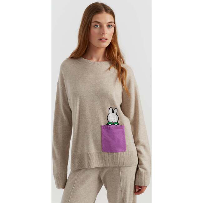 Wool Cashmere Miffy Peek Pocket Sweater, Soft Oat