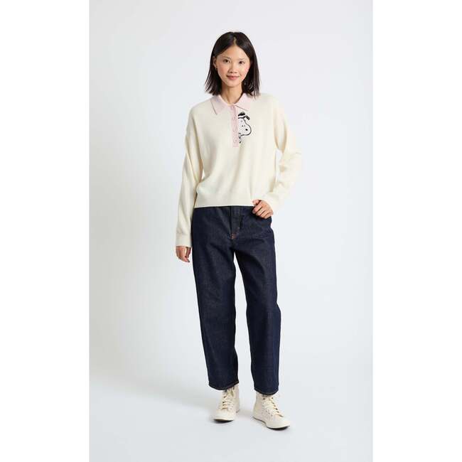 Wool-Cashmere Peanuts Polo Shirt, Cream - Sweaters - 3