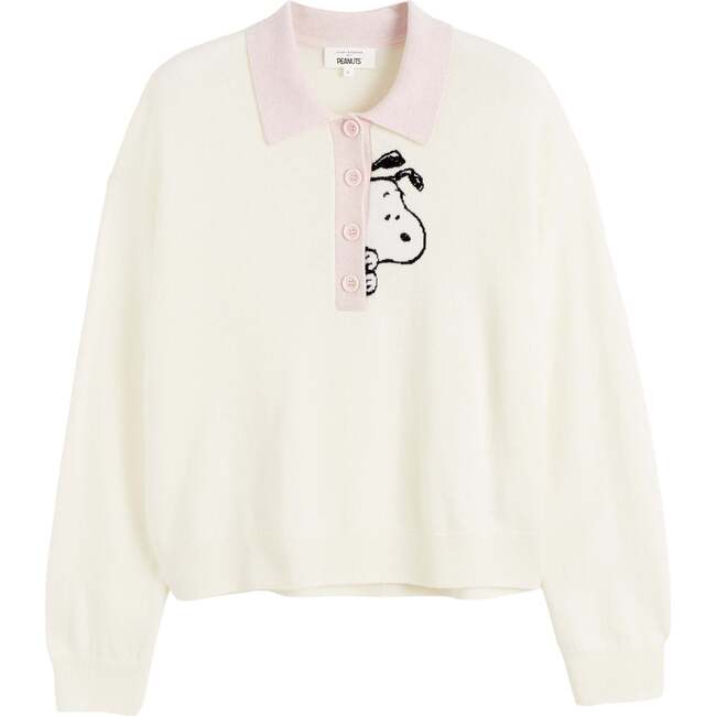 Wool-Cashmere Peanuts Polo Shirt, Cream - Sweaters - 4