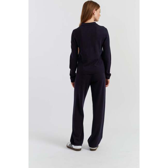 Wool Cashmere Polo Sweater, Navy - Sweaters - 3