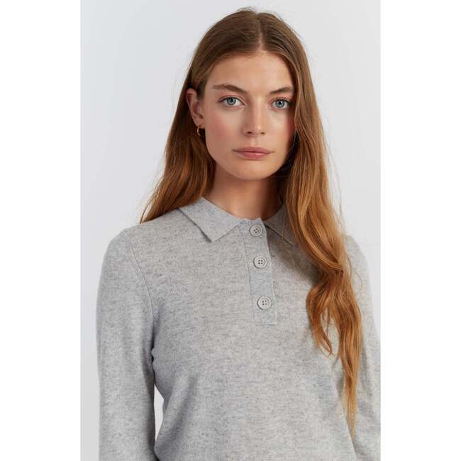 Wool Cashmere Polo Sweater, Light Grey - Sweaters - 3