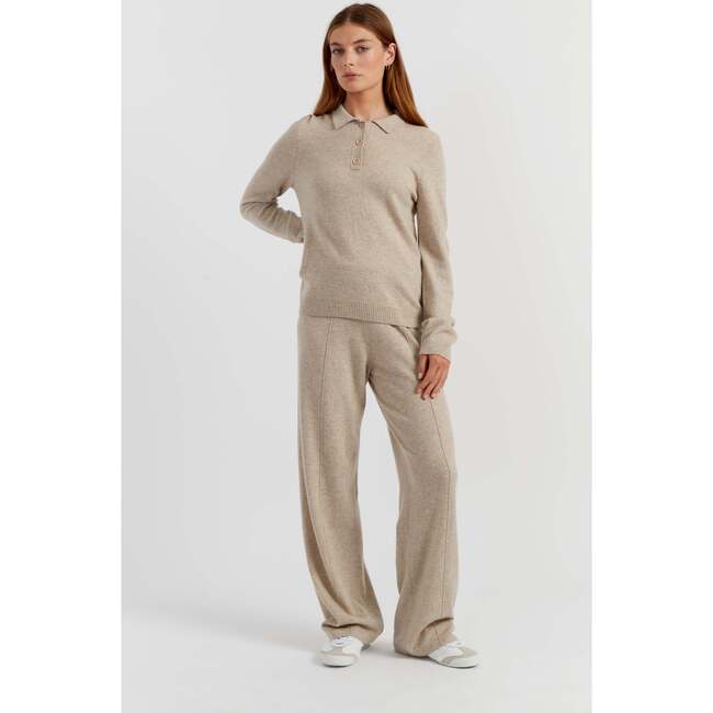 Wool Cashmere Polo Sweater, Soft Oat