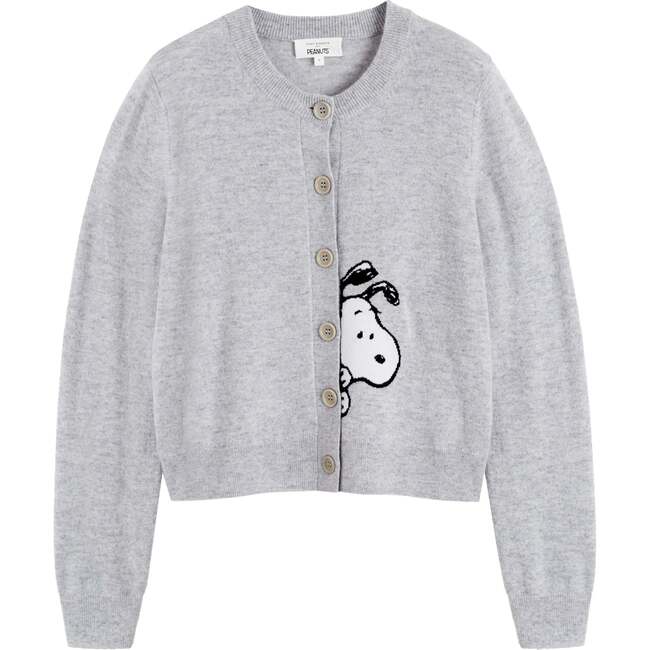 Wool-Cashmere Sneeky Snoopy Cardigan, Light Grey - Sweaters - 4