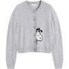 Wool-Cashmere Sneeky Snoopy Cardigan, Light Grey - Sweaters - 4