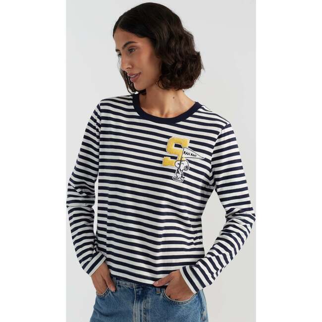Cotton Snoopy Varsity Long Sleeve T-shirt, Navy