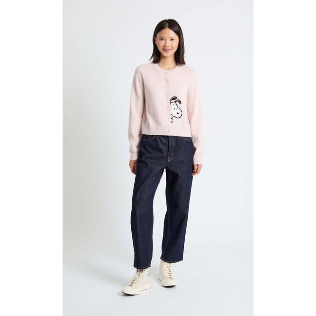 Wool Cashmere Sneeky Snoopy Cardigan, Pink Melange - Sweaters - 3