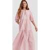 Linen-Blend Gingham Daisy Day Dress, Pink - Dresses - 2 - thumbnail