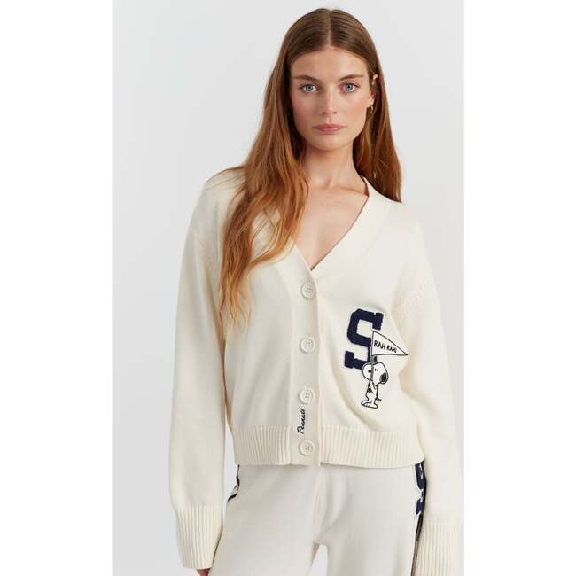 Cotton Snoopy Varsity Cardigan, Cream