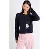 Wool Cashmere Sneeky Snoopy Cardigan, Navy - Sweaters - 3