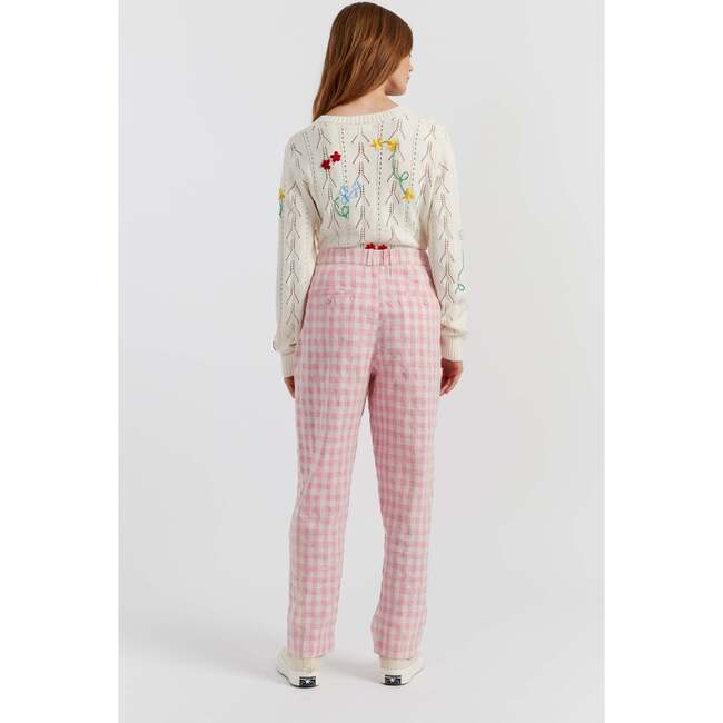 Linen Blend Gingham Trousers, Pink