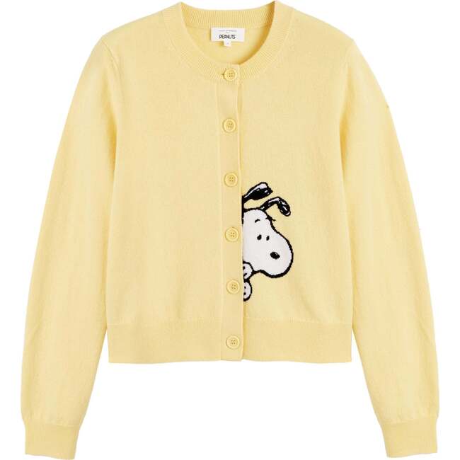 Wool Cashmere Sneeky Snoopy Cardigan, Soft Yellow - Sweaters - 4