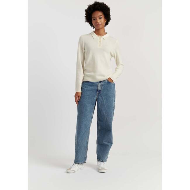 Wool Cashmere Polo Sweater, Cream - Sweaters - 4