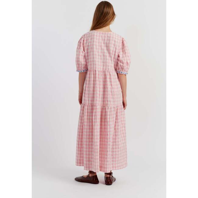Linen-Blend Gingham Daisy Day Dress, Pink - Dresses - 3