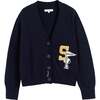 Cotton Snoopy Varsity Cardigan, Navy - Sweaters - 3