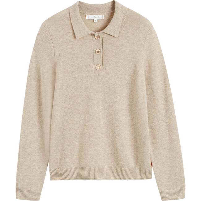 Wool Cashmere Polo Sweater, Soft Oat - Sweaters - 4