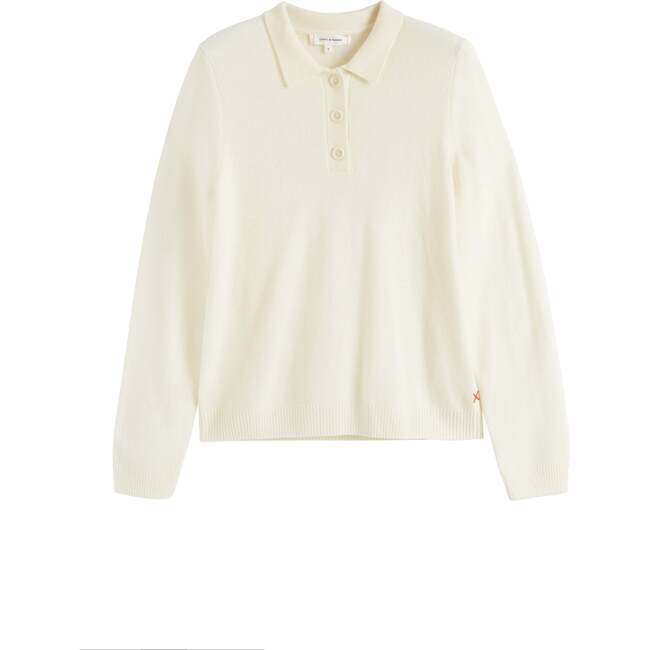 Wool Cashmere Polo Sweater, Cream - Sweaters - 5