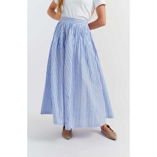 Cotton Oxfort Stripe Skirt, Blue