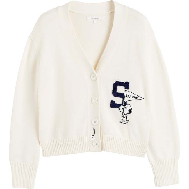 Cotton Snoopy Varsity Cardigan, Cream - Sweaters - 4