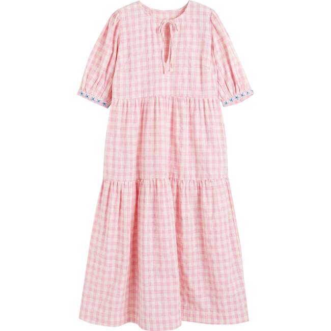 Linen-Blend Gingham Daisy Day Dress, Pink - Dresses - 5