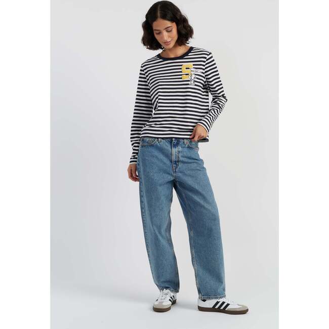 Cotton Snoopy Varsity Long Sleeve T-shirt, Navy - Sweaters - 3