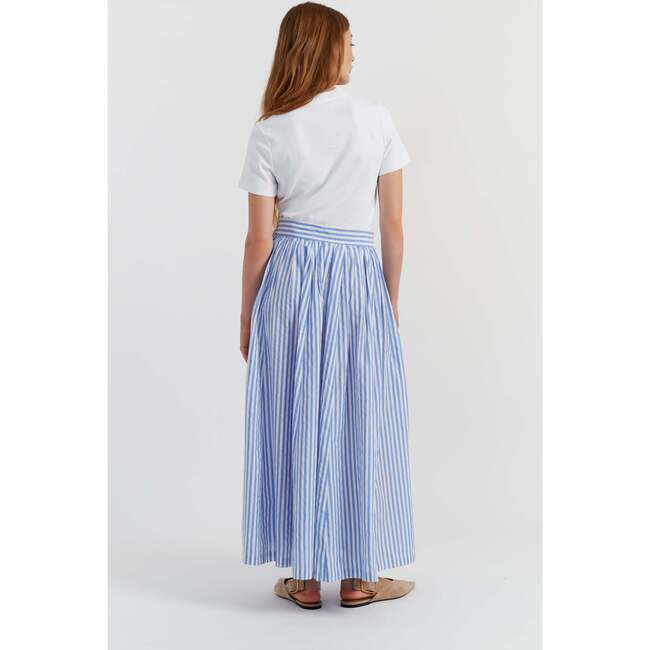 Cotton Oxfort Stripe Skirt, Blue - Skirts - 3