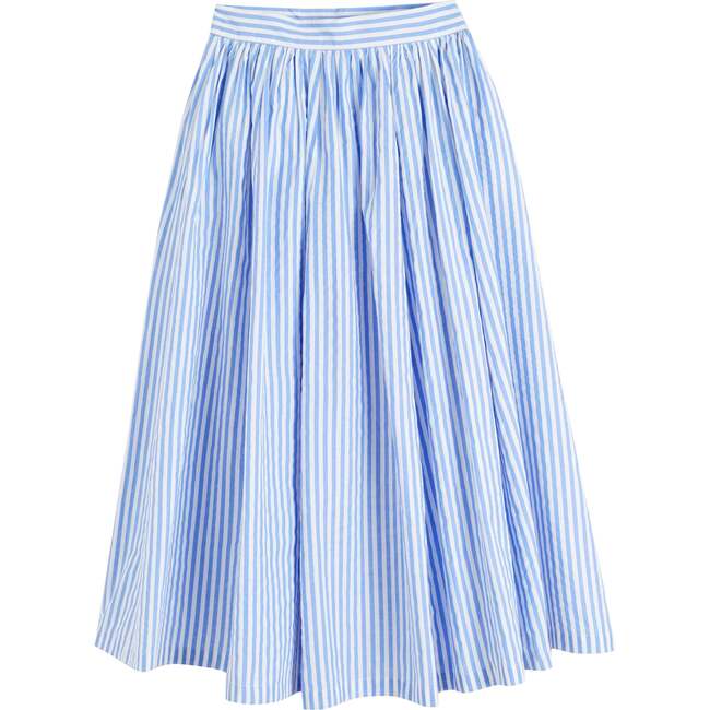 Cotton Oxfort Stripe Skirt, Blue - Skirts - 4