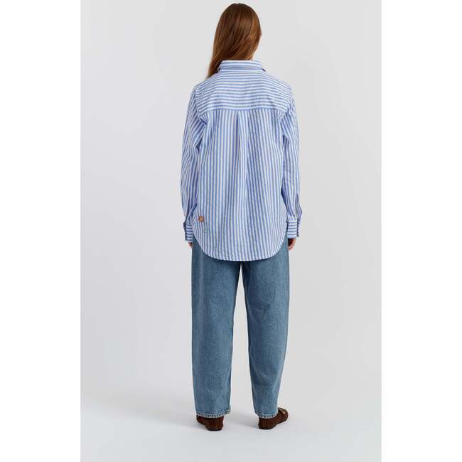 Cotton Oxford Stripe Floral Shirt, Blue - Sweaters - 3