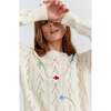 Cotton Hand Embroidered Floral Sweater, Cream - Sweaters - 3