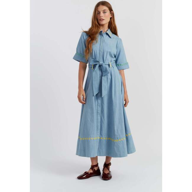 Chambray Buttercup Shirt Dress, Blue