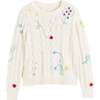 Cotton Hand Embroidered Floral Sweater, Cream - Sweaters - 5