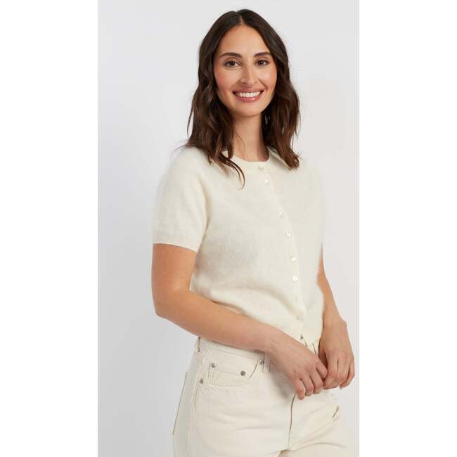Brushed Pure Cashmere Button Tee, Cream