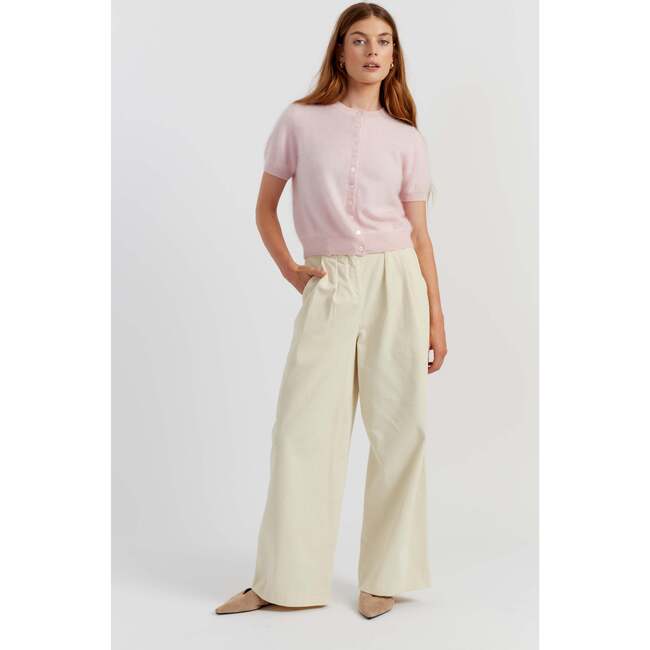Brushed Pure Cashmere Button Tee, Pink