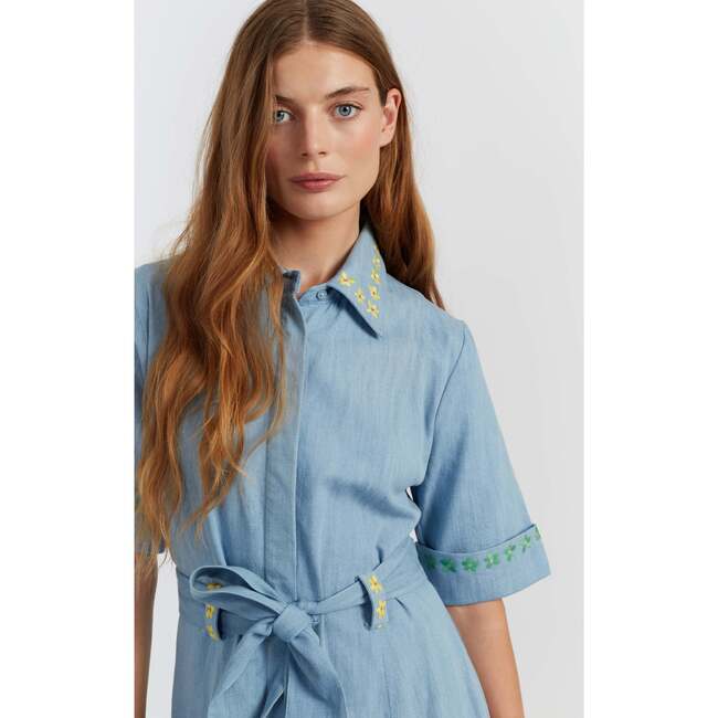 Chambray Buttercup Shirt Dress, Blue - Dresses - 4