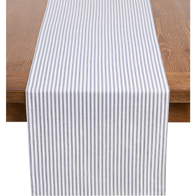 Twill Table Runner, Navy French Ticking