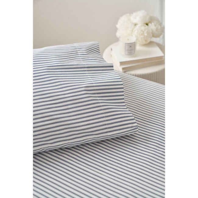Twill Bed Sheet Set, Navy French Ticking