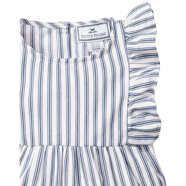 Ruffled Twill Romper, Navy French Ticking - Rompers - 3