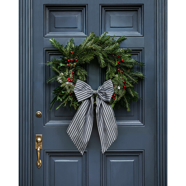 Twill Wreath Bow, Navy French Ticking