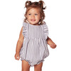 Ruffled Twill Romper, Navy French Ticking - Rompers - 4