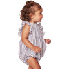 Ruffled Twill Romper, Navy French Ticking - Rompers - 5