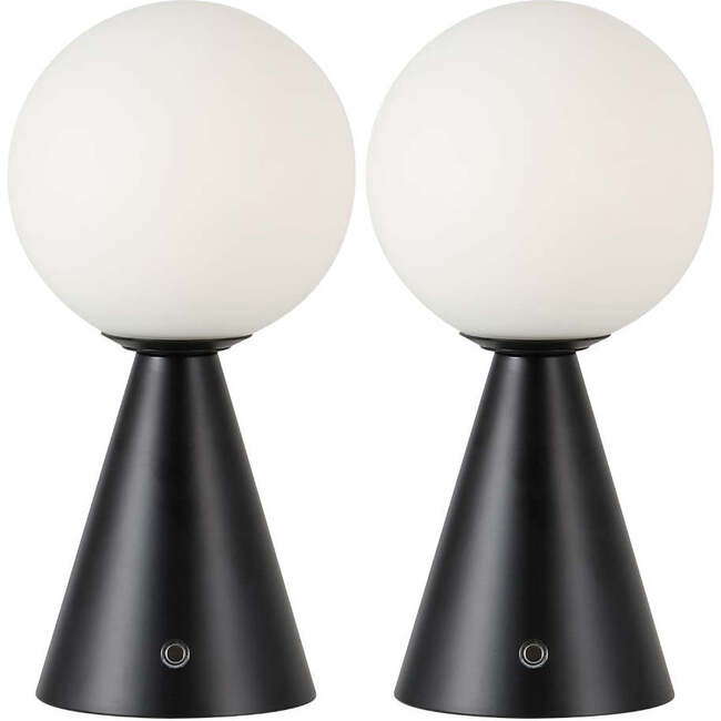 Macie 11.75" Modern Minimalist Globe Rechargeable/Cordless Dimmable Integrated LED Table Lamp with Touch Sensor, Black (Set of 2)