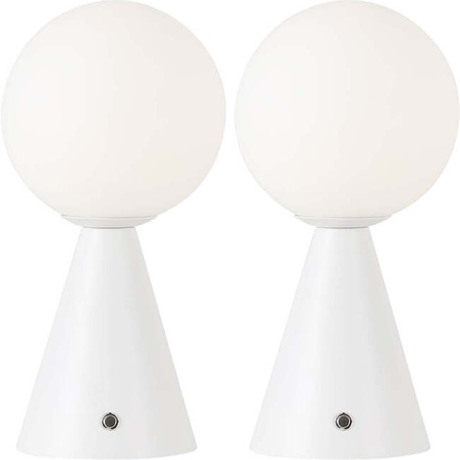 Macie 11.75" Modern Minimalist Globe Rechargeable/Cordless Dimmable Integrated LED Table Lamp with Touch Sensor, White (Set of 2)