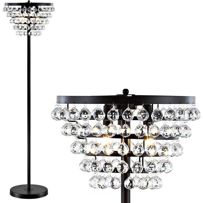 Jemma 60" Crystal/Metal LED Floor Lamp, Bronze / Clear