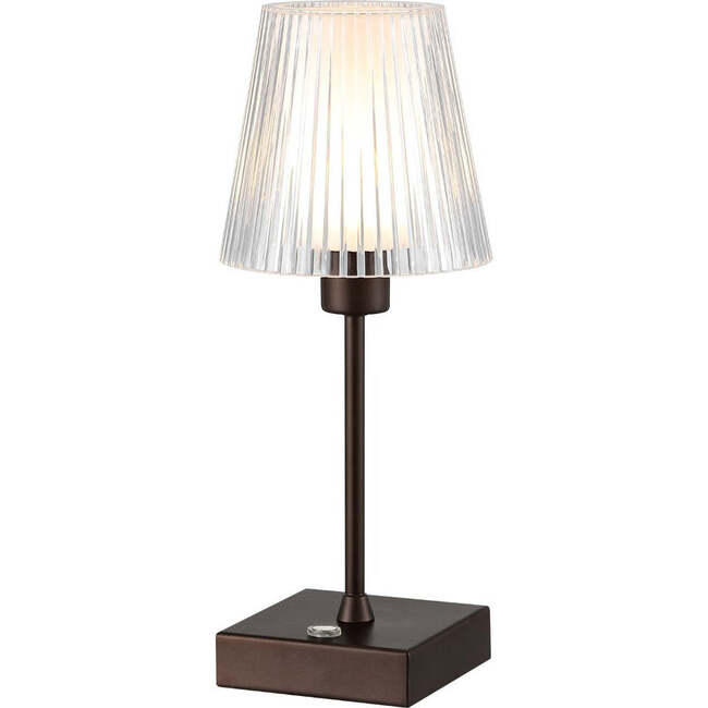 Oscar 12.5" Modern Rechargeable/Cordless Iron/Acrylic Integrated Portable LED Table Lamp with Ribbed Shade, Oil Rubbed Bronze