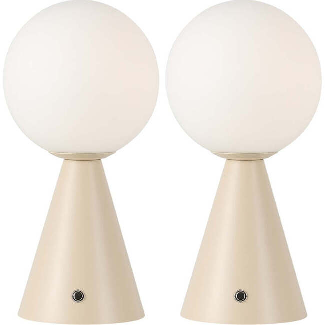 Macie 11.75" Modern Minimalist Globe Rechargeable/Cordless Dimmable Integrated LED Table Lamp with Touch Sensor, Almond (Set of 2)