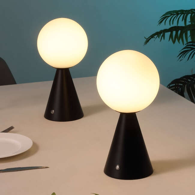Macie 11.75" Modern Minimalist Globe Rechargeable/Cordless Dimmable Integrated LED Table Lamp with Touch Sensor, Black (Set of 2)
