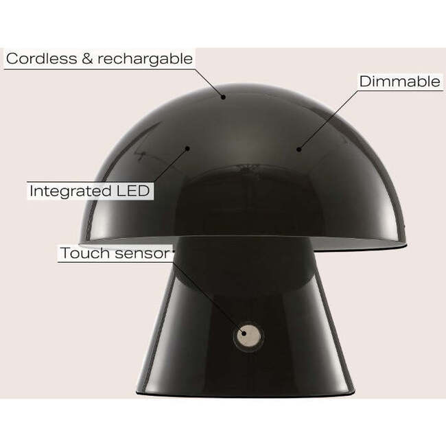 Porcini 7" Contemporary Rechargeable/Cordless Integrated Portable LED Mushroom Table Lamp, Black - Lighting - 3