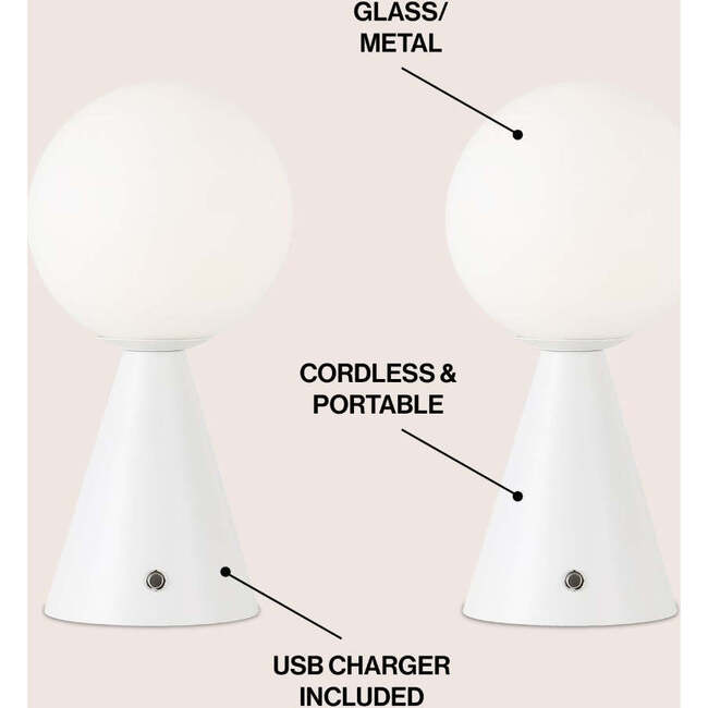 Macie 11.75" Modern Minimalist Globe Rechargeable/Cordless Dimmable Integrated LED Table Lamp with Touch Sensor, White (Set of 2) - Lighting - 3
