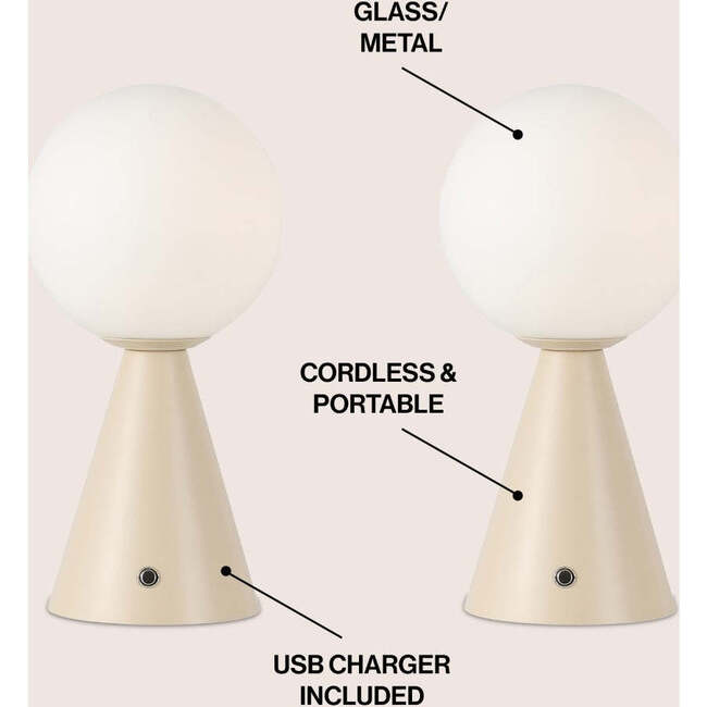 Macie 11.75" Modern Minimalist Globe Rechargeable/Cordless Dimmable Integrated LED Table Lamp with Touch Sensor, Almond (Set of 2) - Lighting - 3