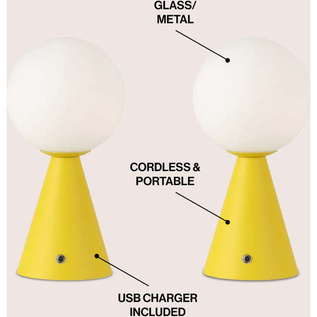 Macie 11.75" Modern Minimalist Globe Rechargeable/Cordless Dimmable Integrated LED Table Lamp with Touch Sensor, Yellow (Set of 2) - Lighting - 3