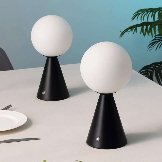 Macie 11.75" Modern Minimalist Globe Rechargeable/Cordless Dimmable Integrated LED Table Lamp with Touch Sensor, Black (Set of 2) - Lighting - 5